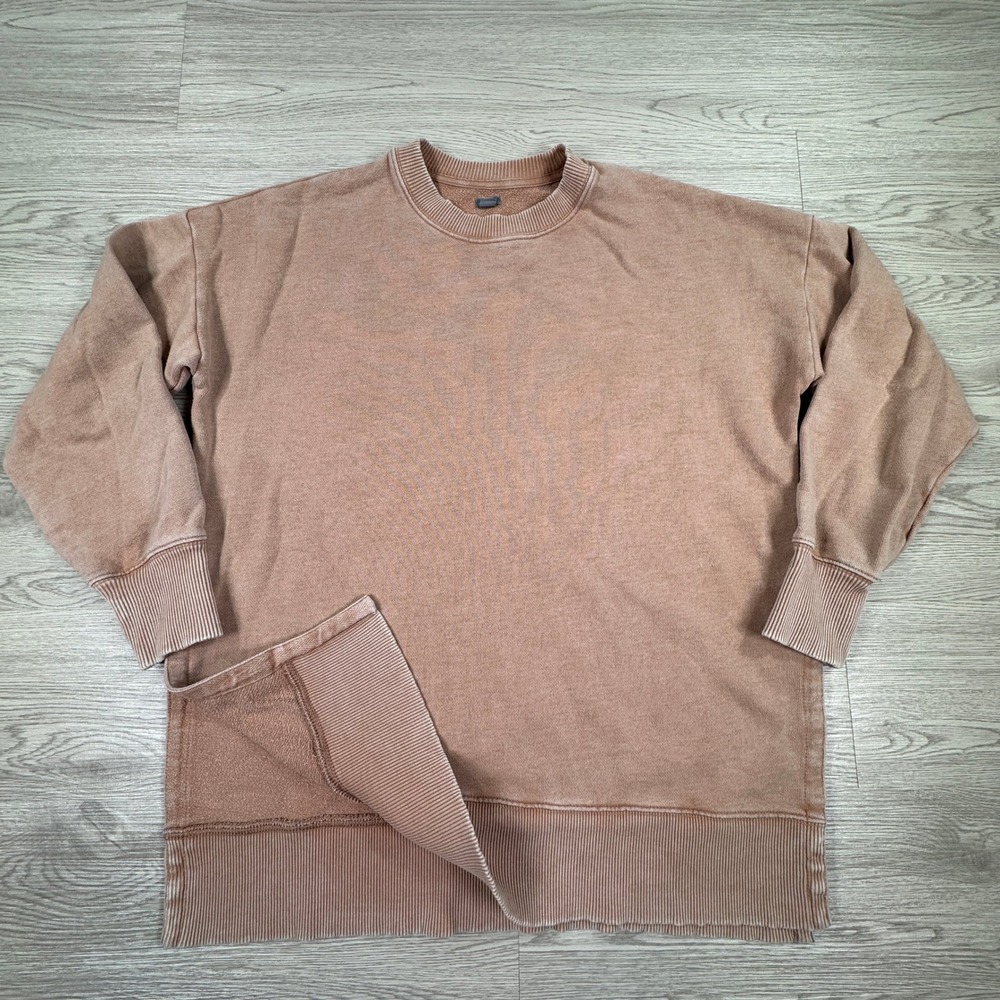 Aerie Women's Sweatshirt XS Tan‎ Oversized Crewneck Side Slit Pullover